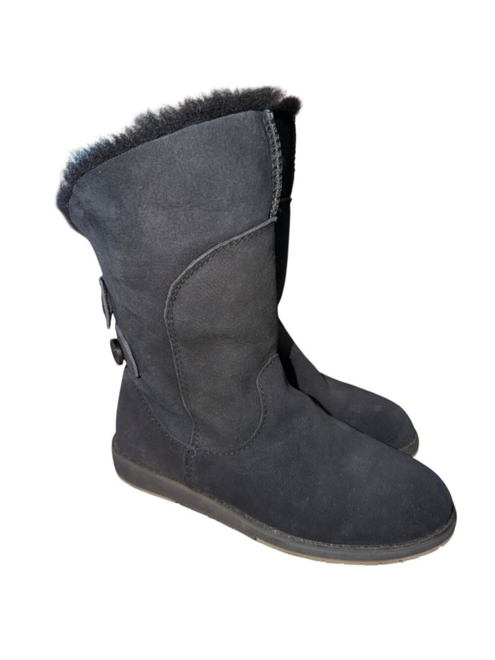 Emu Australia Charlotte Black Sheepskin Boots Button Detail Rubber Sole Women 7